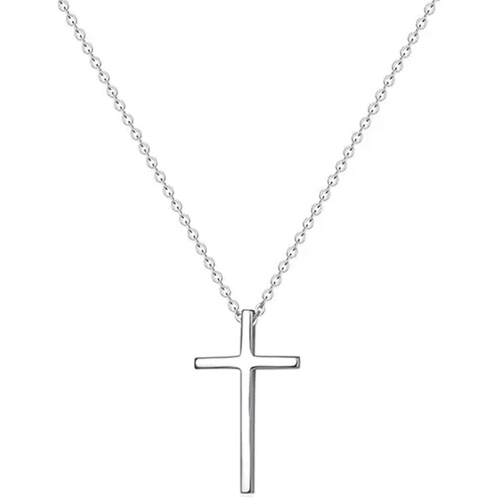 ⚡18K Silver Plated CZ Diamond Cross Necklace for Women Stainless Steel Faith